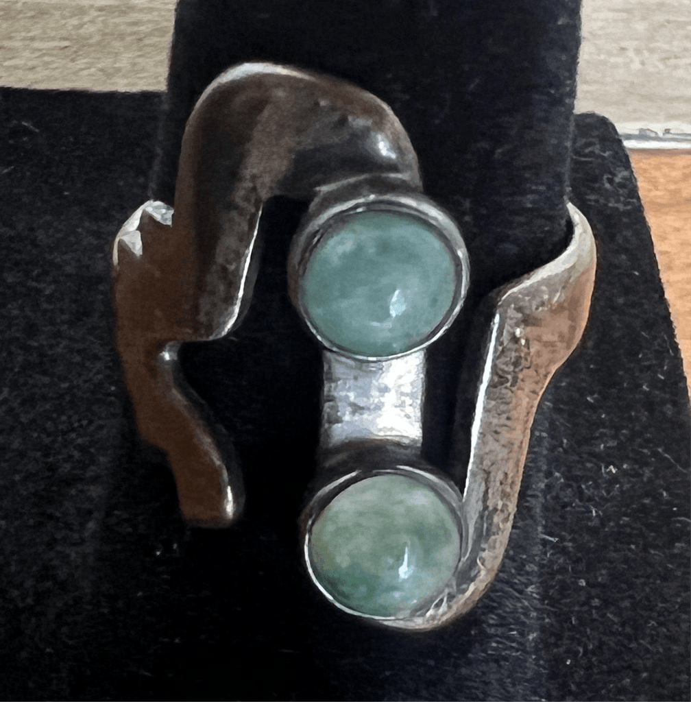 Vintage Taxco Mexico Sterling Silver Bypass Ring with Aventurine Stones - Main Street Threads