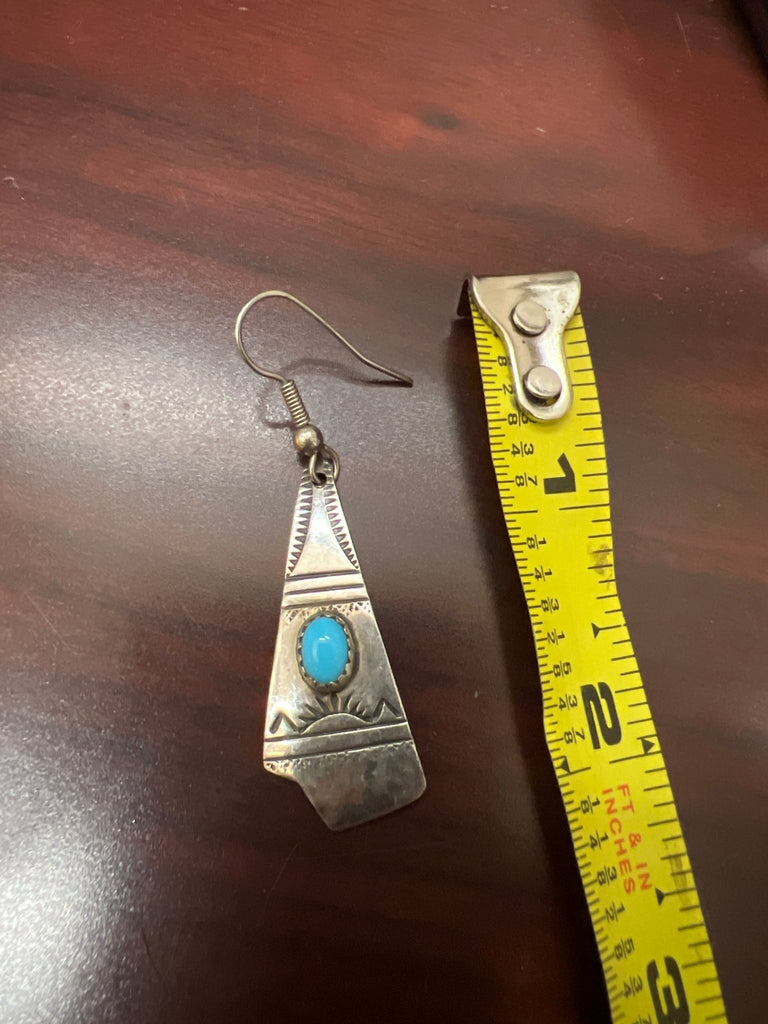 Vintage Zuni - Signed Peter Nelson Handmade Sterling & Turquoise Earrings - Main Street Threads