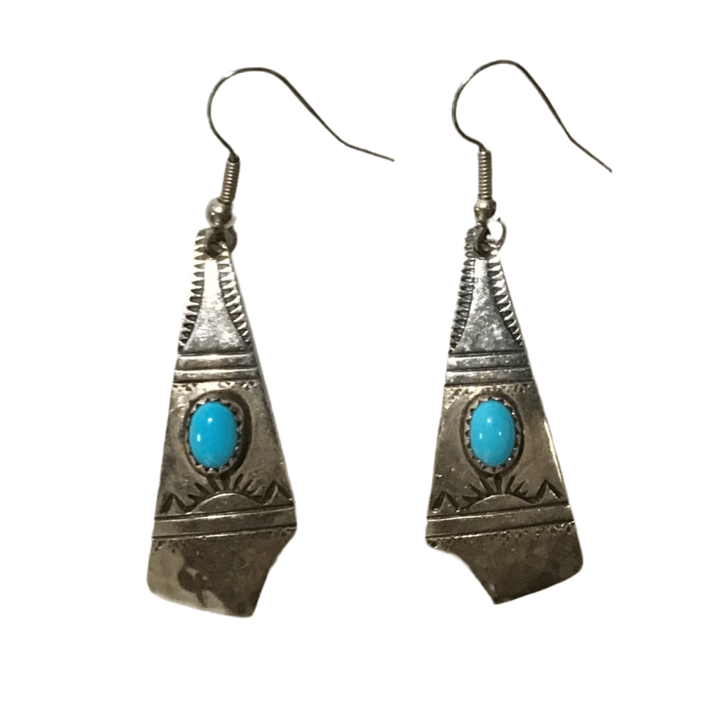 Vintage Zuni - Signed Peter Nelson Handmade Sterling & Turquoise Earrings - Main Street Threads