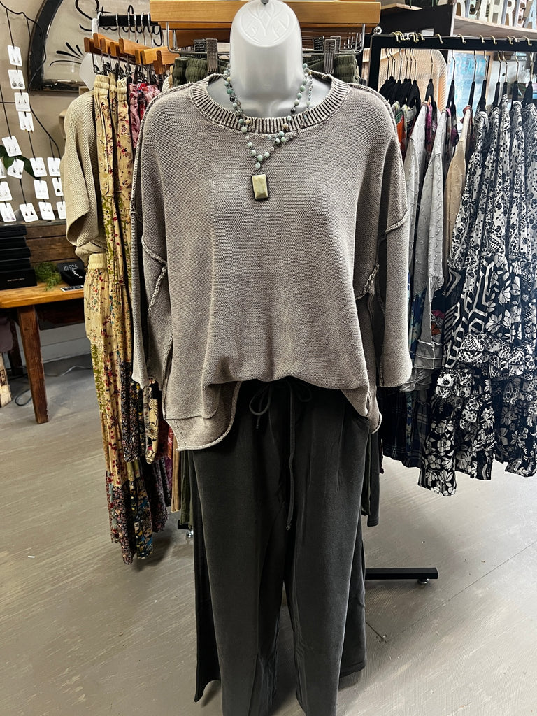 Washed 3/4 sleeve boxy sweater - Main Street Threads