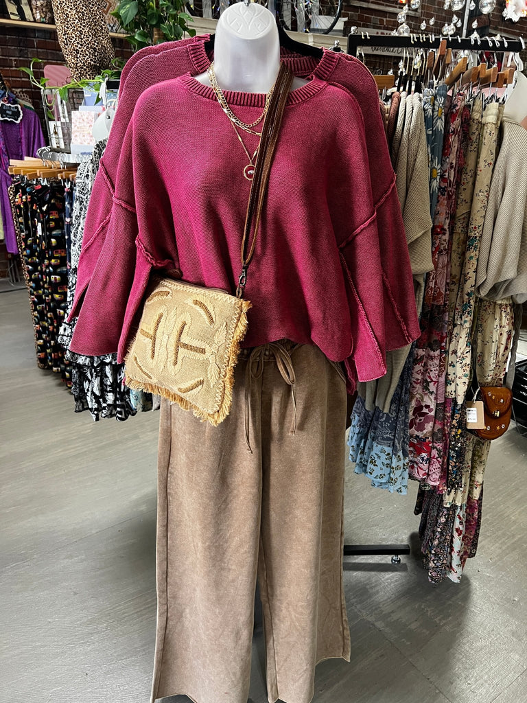 Washed 3/4 sleeve boxy sweater - Main Street Threads