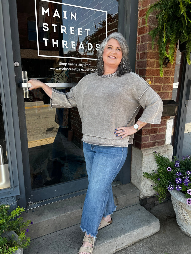 Washed 3/4 sleeve boxy sweater - Main Street Threads