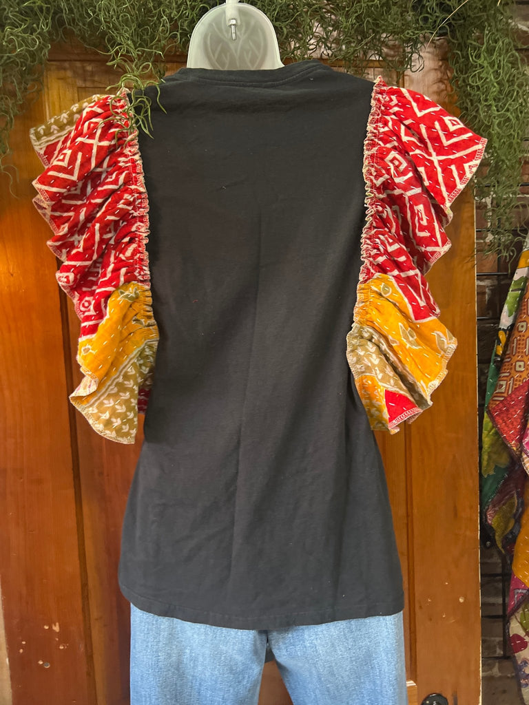 Whitney ruffle sleeves kantha tee - Main Street Threads