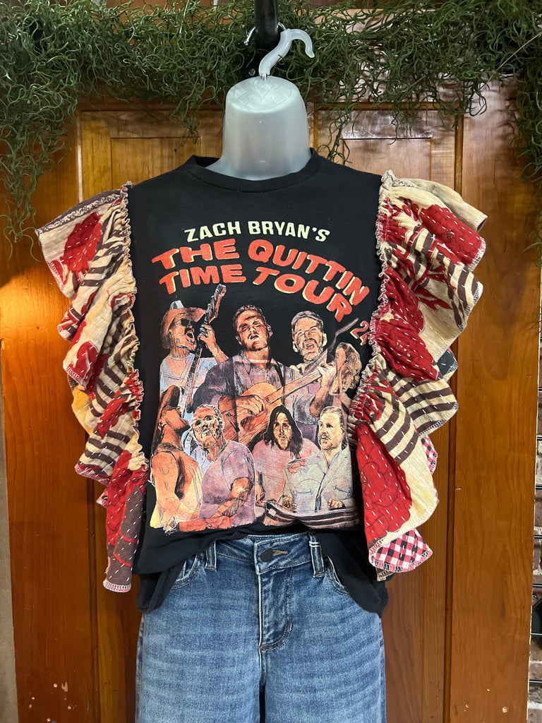 Zach Bryan ruffle sleeves kantha tee - Main Street Threads