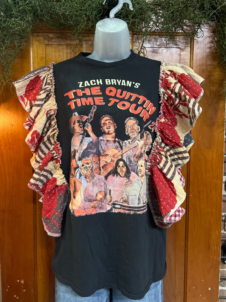 Zach Bryan ruffle sleeves kantha tee - Main Street Threads