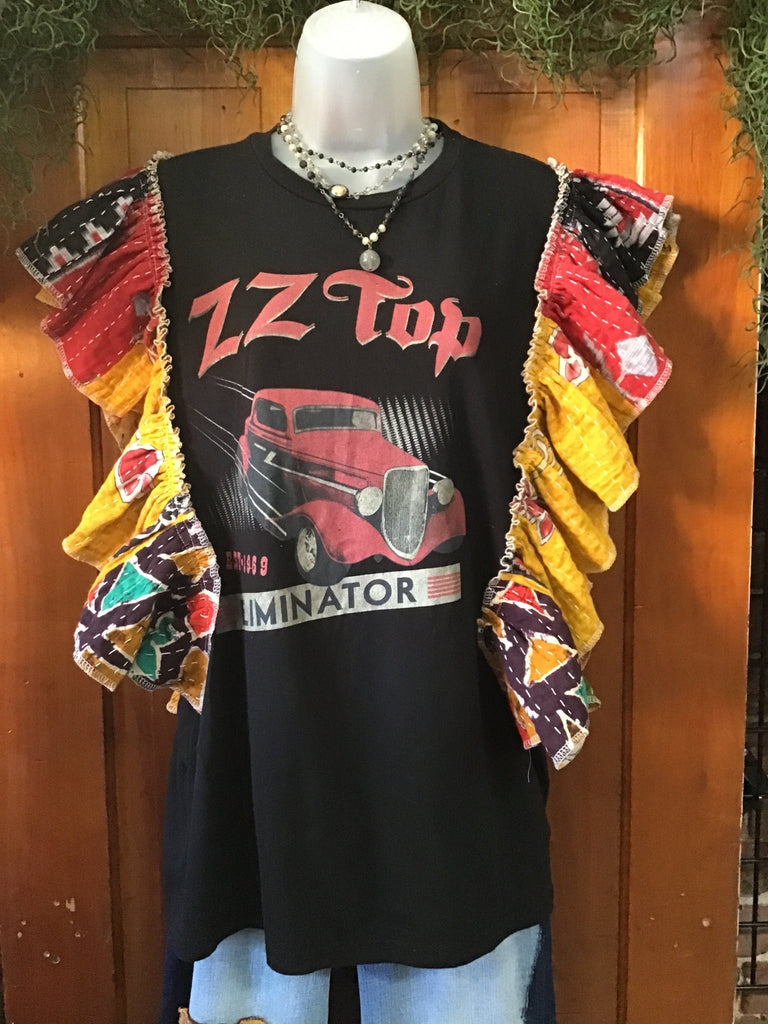 ZZ Top kantha ruffle sleeves tee - Main Street Threads