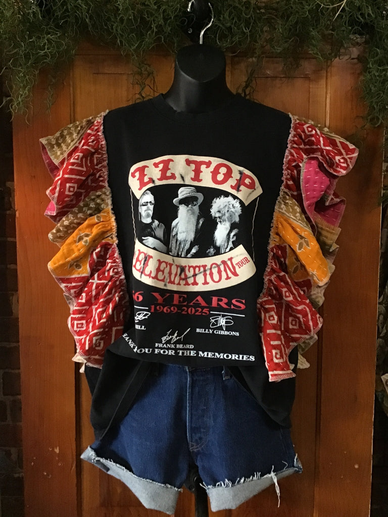 ZZ Top ruffle sleeves kantha tee - Main Street Threads