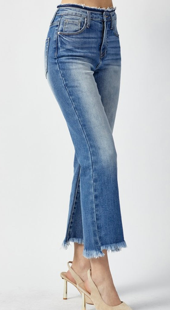 HIGH RISE RAW HEM STRAIGHT LEG JEANS side