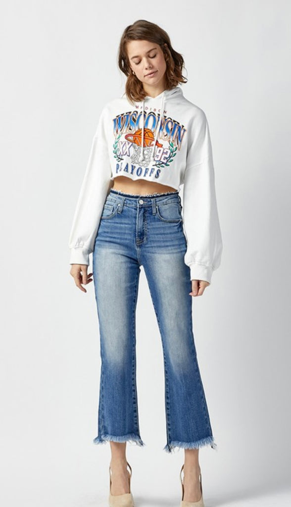 HIGH RISE RAW HEM STRAIGHT LEG JEANS