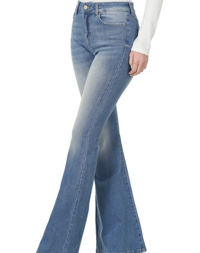 HIGH-RISE FLARE DENIM PANTS